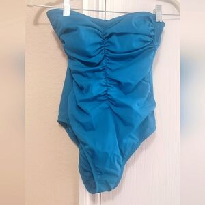 SHADE & SHORE ONE PIECE TEAL SWIMSUIT WITH RUCHING